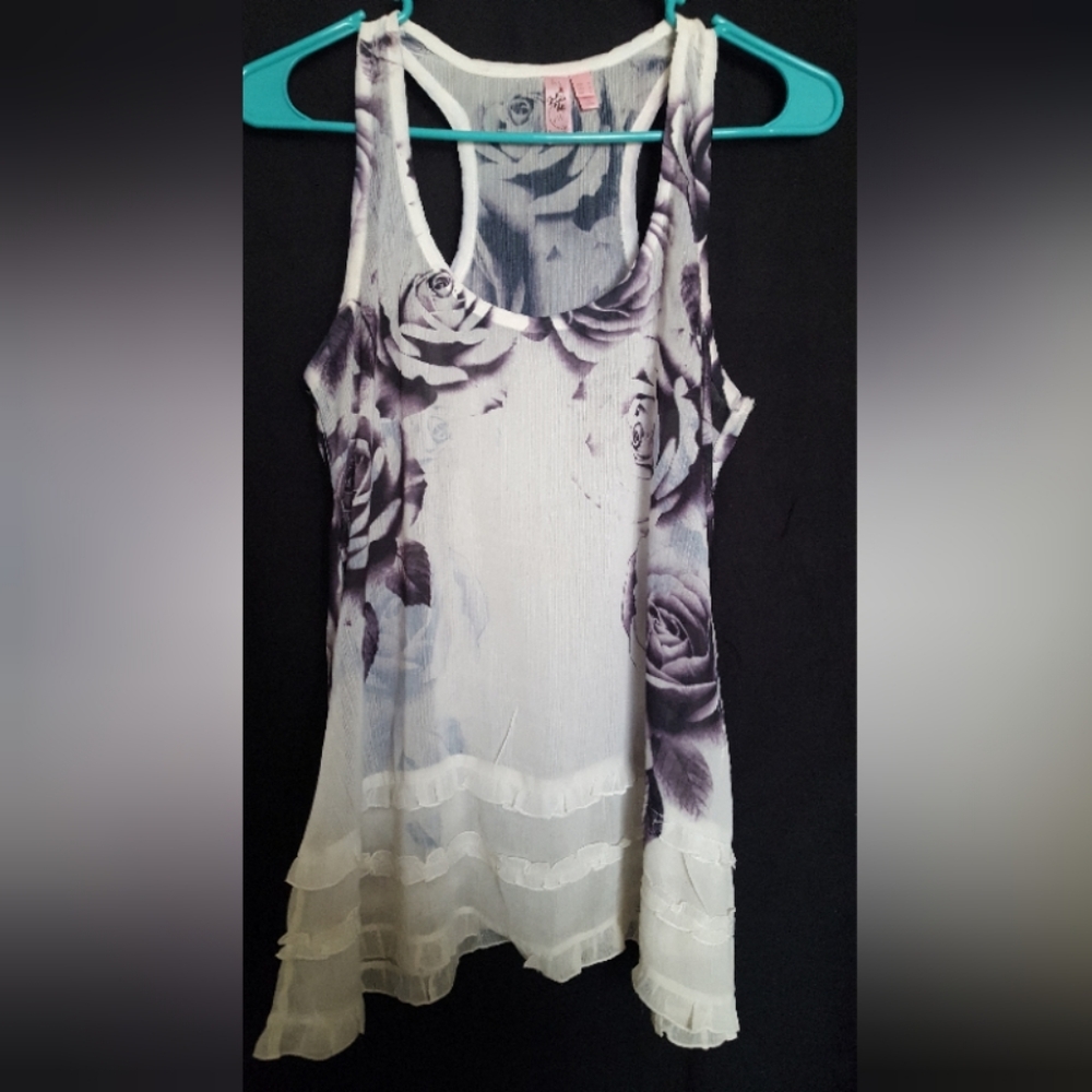 Sheer ladies black and white rose tank